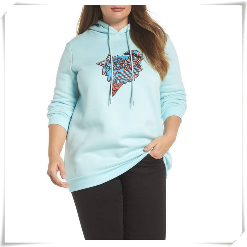 💲Sale 3/$15 - Glamorous Oversized Graphic Hoodie Print Sweatshirt Light Blue